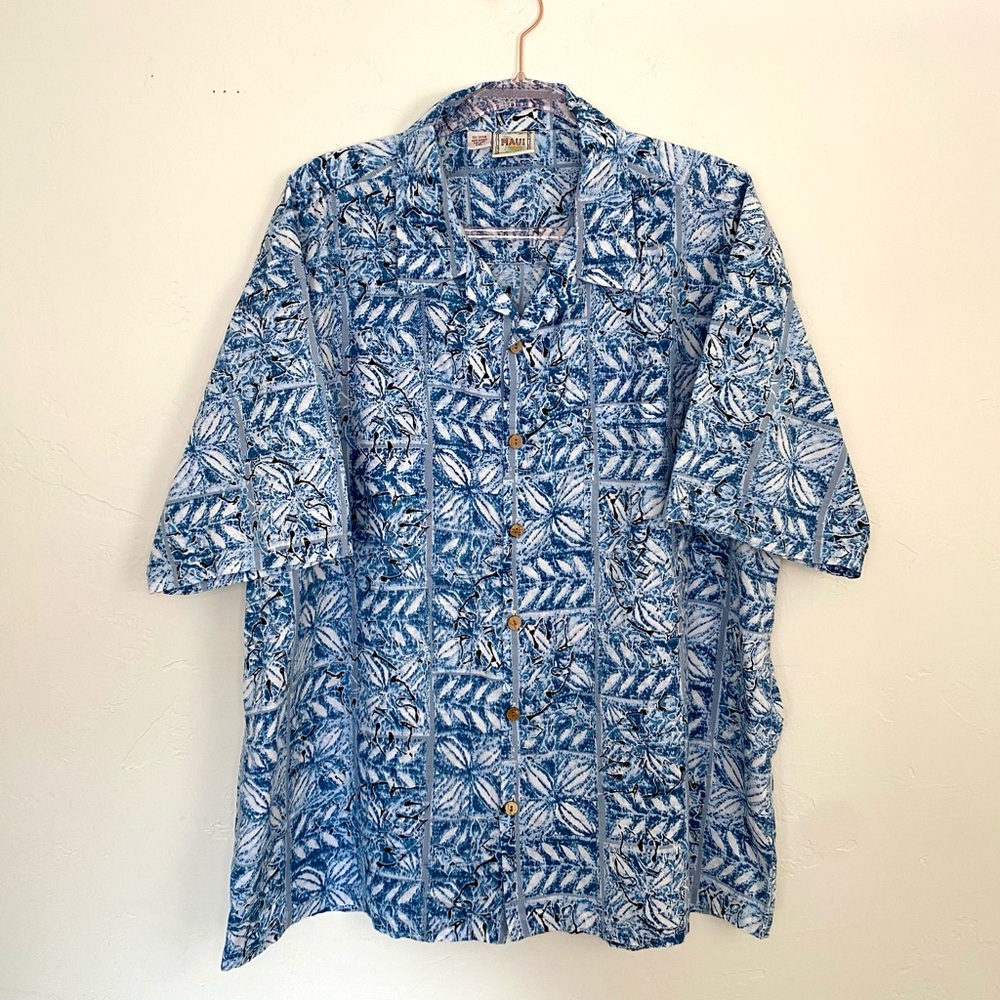 Men's Hawaiian Shirt 2XL Maui Trading Company Blue Tropical Button-Down Shirt